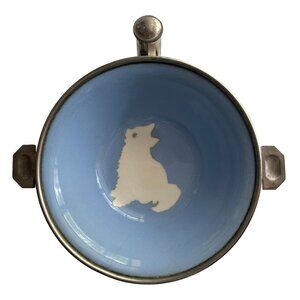 Vintage G.W. Co. Blue "CAT" Porcelain Baby Food Warming Dish / Bowl